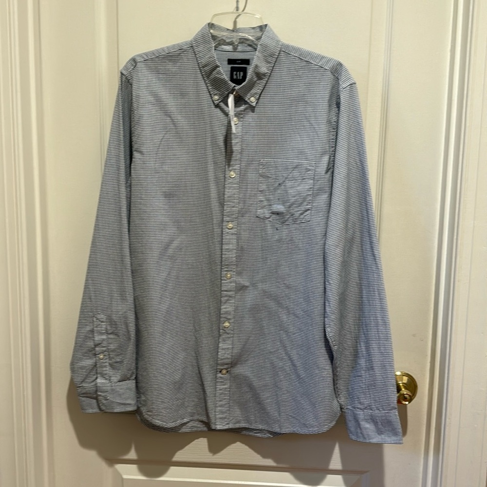 GAP Cotton Button Down Pocket Shirt White Blue Black Small Check L Slim $45 EUC